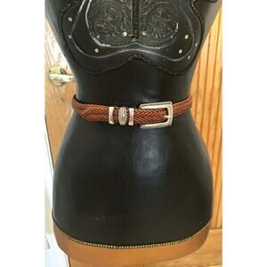 Brighton Brown Braided Leather Belt Silver Tone Buckle Western Style Size 26 EUC